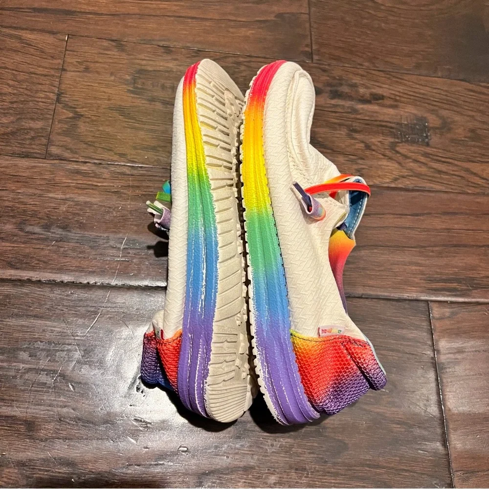 Hey Dude Light Cream Slip-On Shoes with Rainbow Accents